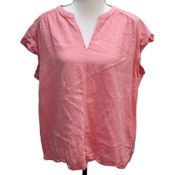 Splendid Sz L Coral Linen Blend Vneck Cap Sleeve Blouse - Picture 1 of 5
